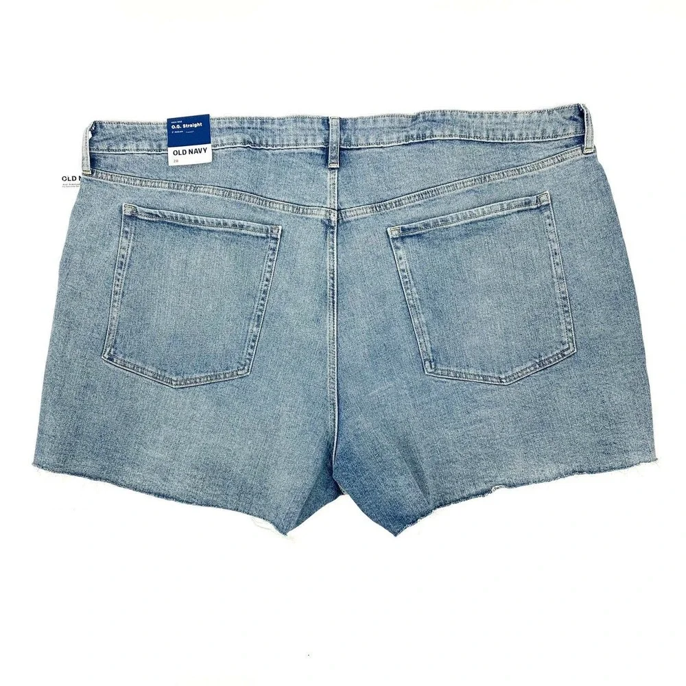 Old Navy High-Waisted O.G. Straight Ripped Cut-Off Shorts Plus Sz 28 Medium Wash - Picture 4 of 10